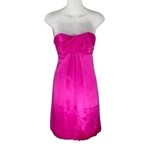 Cache Neon Barbie Pink Silk Strapless Dress 2 XX20